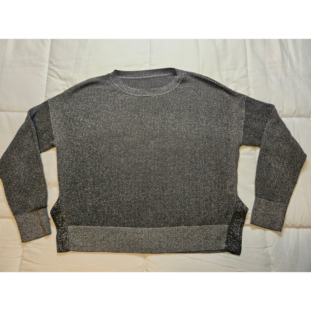 Planet by Lauren G Metallic Knit Sweater Grey Silver Lurex Pima Cotton
